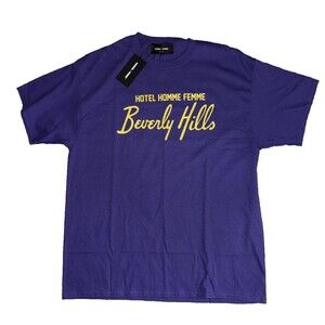 Homme + Femme XL Purple Hotel Beverly Hills T-Shirt Fake Love Streetwear NWT